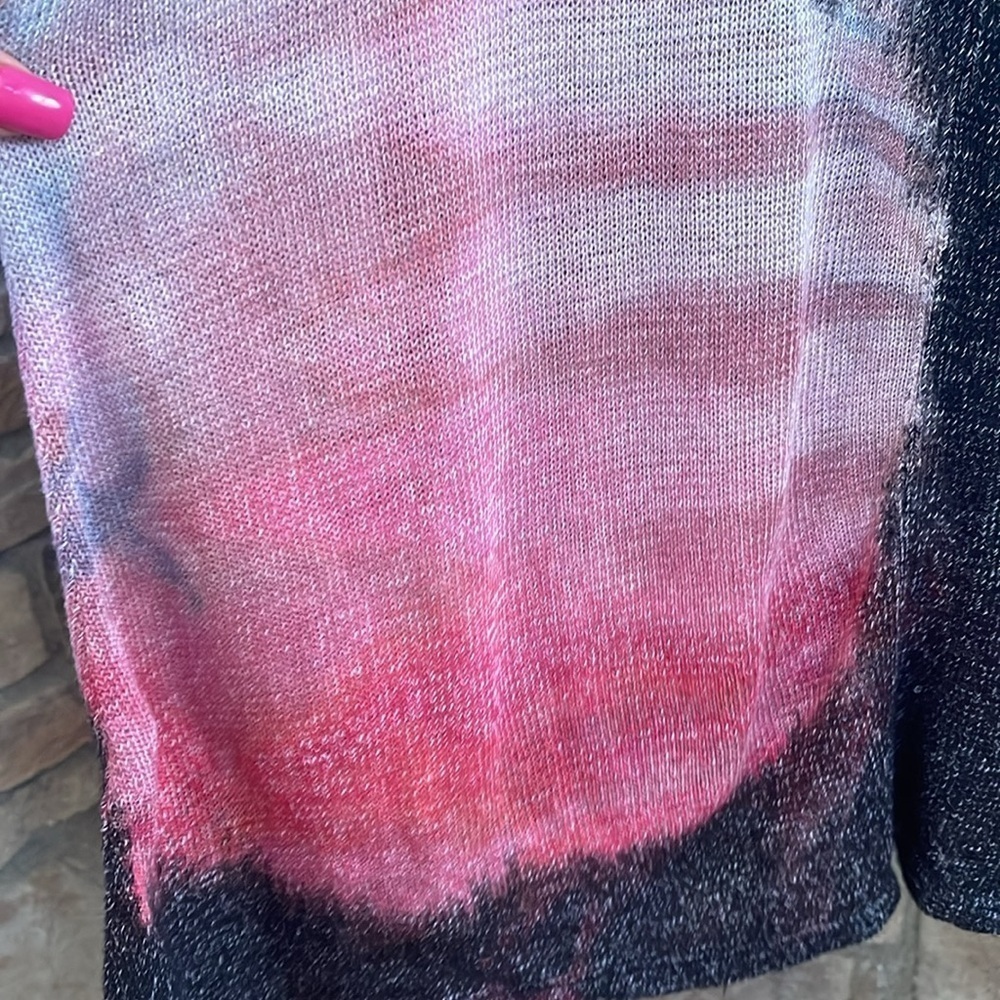 T Partt pink, gray, black and white hi-low cold shoulder sweater. Medium - Picture 9 of 12